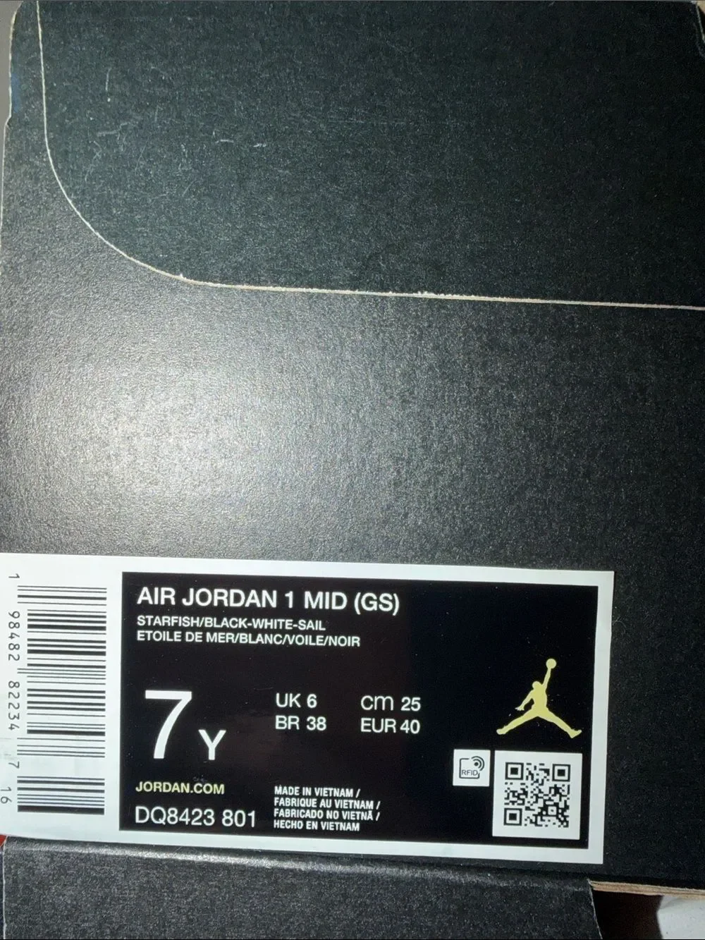 Air Jordan 1 Mid GS Starfish Orange DQ8423-801  Size 7Y
